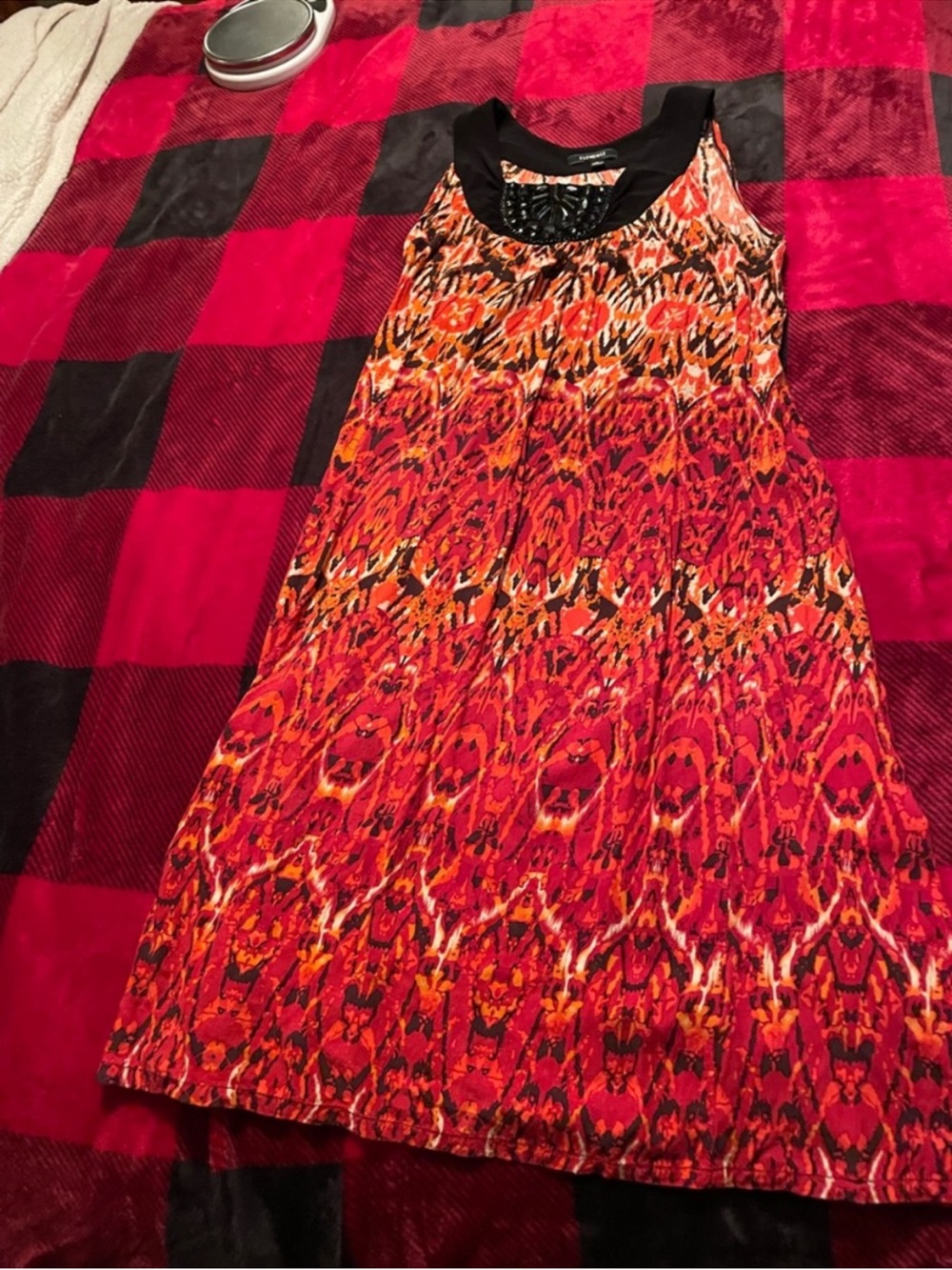 Sleeveless Red & Orange Patterned Women’s Dress